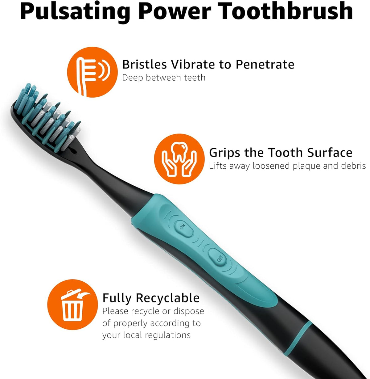 Amazon Basics Electric Pulsating Deep Cleaning Toothbrushes, 2 Count, 2-Pack