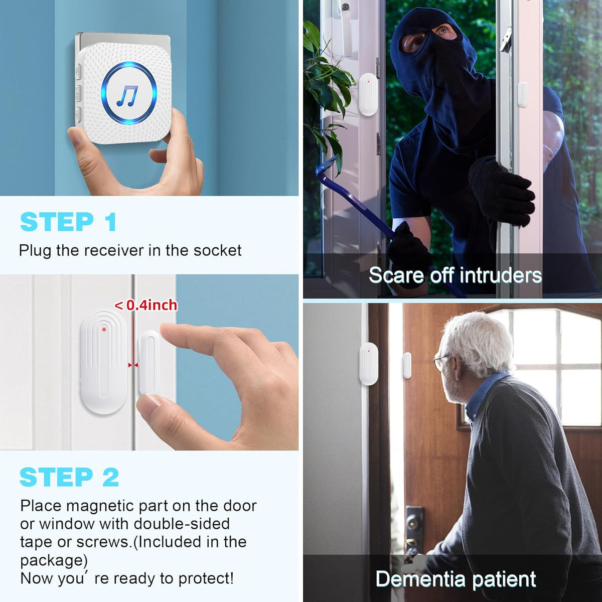 SanJie Door Sensor Chime When Door Opens, Door Entry Chime for Business/Home/Office/Store,500 FT Range,26 Chimes 5 Adjustable Volume Door Ringer Alert 2 Sensors + 1 Receivers