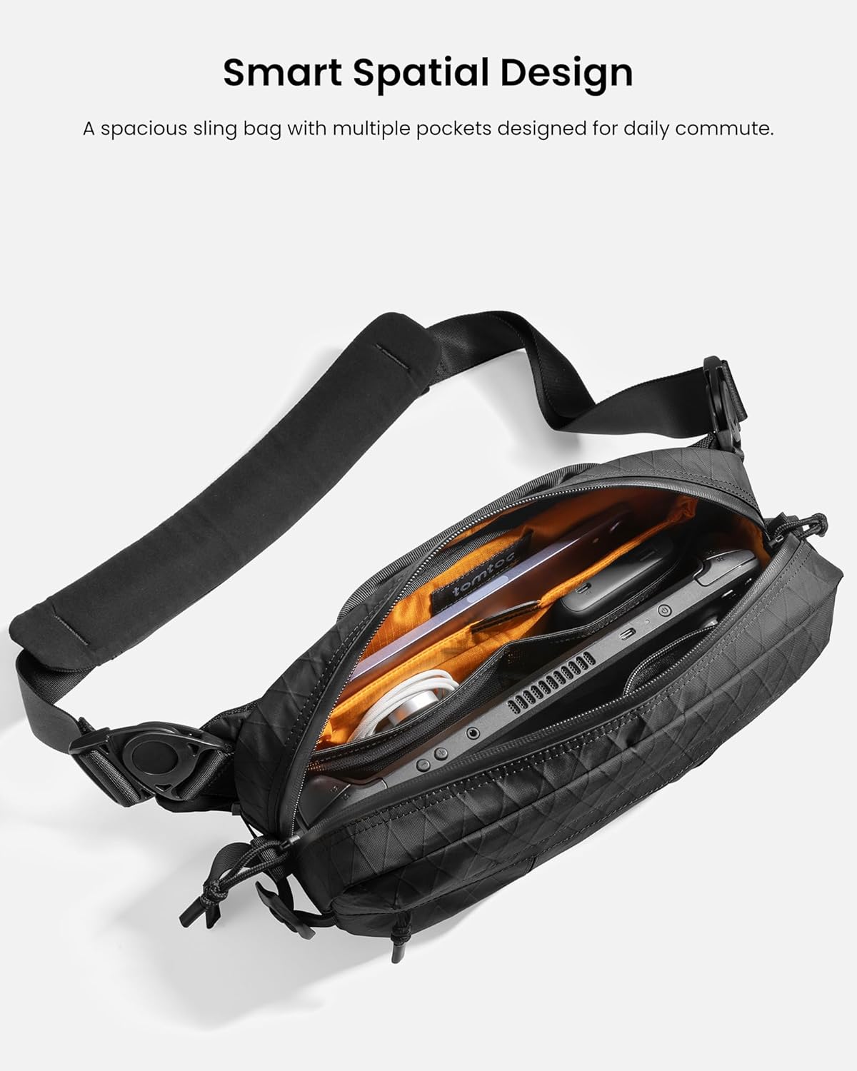 tomtoc 5.5L X-Pac Sling Bag for Nintendo Switch 2, Heavy Duty Crossbody Bag for Men, Water-resistant Carry Chest Daypack Travel Shoulder Pack for Steam Deck OLED, ROG Ally X, iPad mini, Tactical