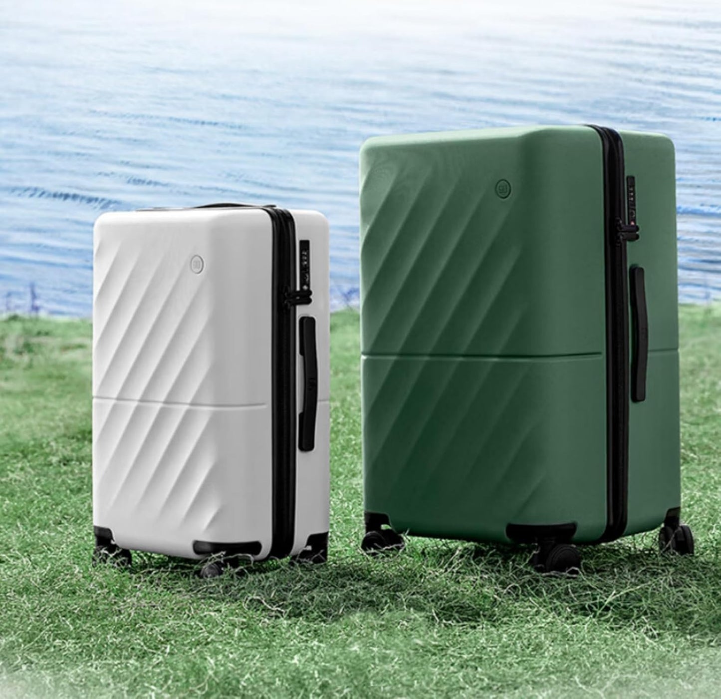 Trunk Luggage 22 Inch, Small Checked Luggage with Double Spinner Wheels, Anti-Burst Zipper, Hard Case PC Suitcase, Lightweight Travel Luggage, TSA Approved (Pearl White, Hudson)