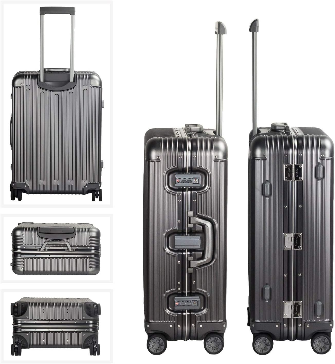 TRAVELKING All Aluminum Luggage Zipperless Hard Shell Suitcase with TSA Lock Spinner Wheels Lightweight Metal Alloy Suitcases (Grey, 28 inch)