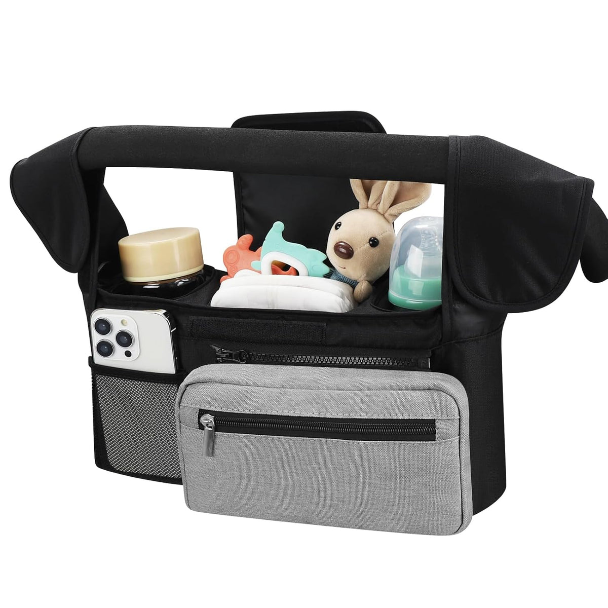 Accmor Universal Stroller Organizer with Insulated Cup Holder Detachable Phone Bag and Shoulder Strap,Stroller Bag Caddy Organizer Fits for Uppababy, Baby Jogger, Britax Strollers