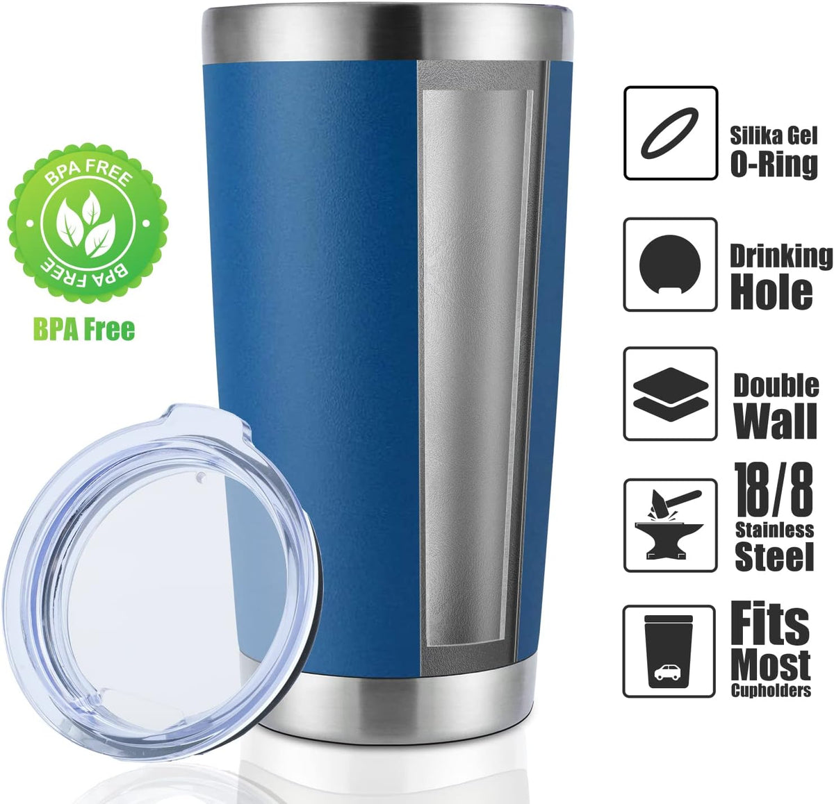 DOMICARE 20oz Stainless Steel Tumbler Bulk with Lid, Double Wall Vacuum Insulated Travel Mug, Powder Coated Coffee Cup, Dark blue, 4 Pack