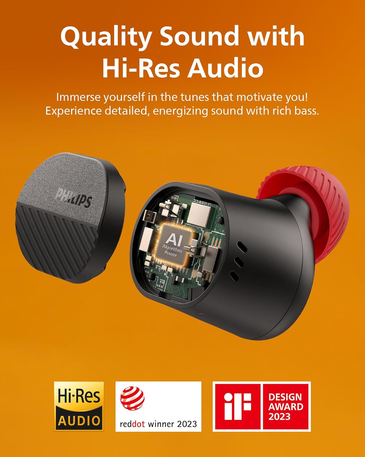 PHILIPS TAA5508 Wireless Earbuds,True Wireless Headphones with Noise Canceling Pro,Quality Sound,28 H Battery Life,Fast Charging,Bluetooth 5.3,Multipoint Connectivity,IPX5,for Sports,App Control,Black