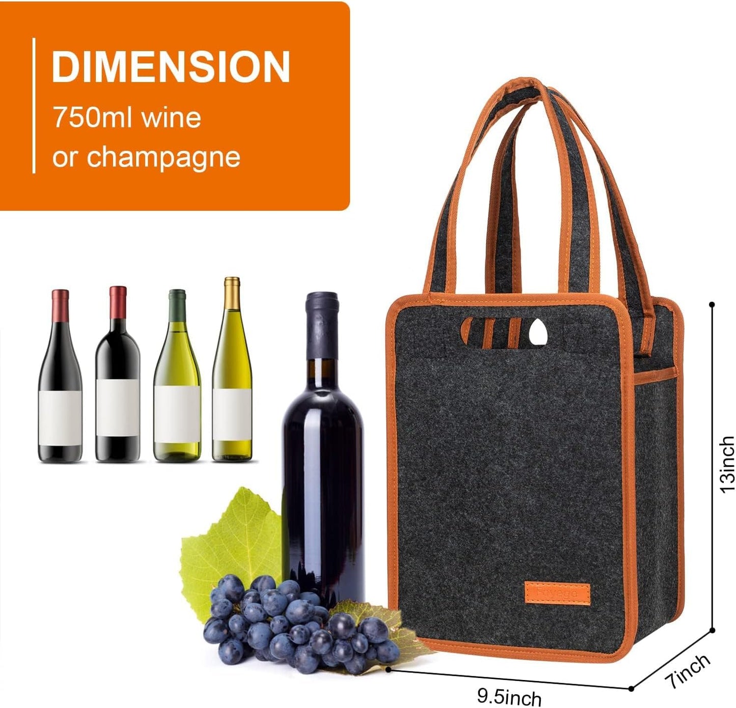 2 Pack 6 Bottle Wine Tote Bag, Insulated Thermal Padded Wine Carrier Tote, Reusable Wine Bags for Wine Bottles Travel, Camping and Picnic, Perfect Wine Lover Gift