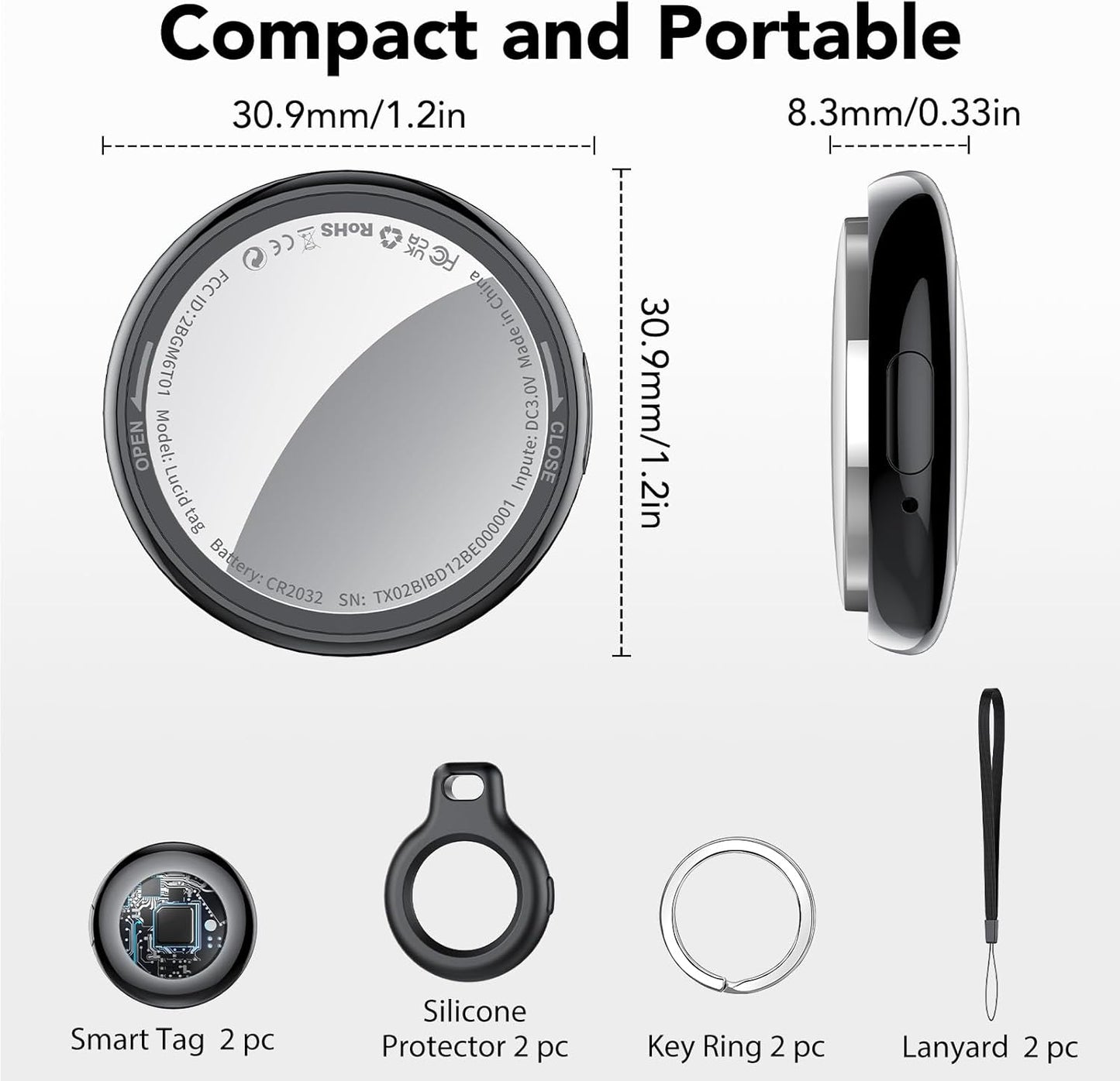 2025 New [Apple MFi Certified] (iOS Only) Air Tracker Tag-2 Pack, Bluetooth Tracker for Apple Find My, Replaceable Battery, Key Finder and Item Locator Smart Tag for Keys, Bags, Luggage, Pets, (Black)