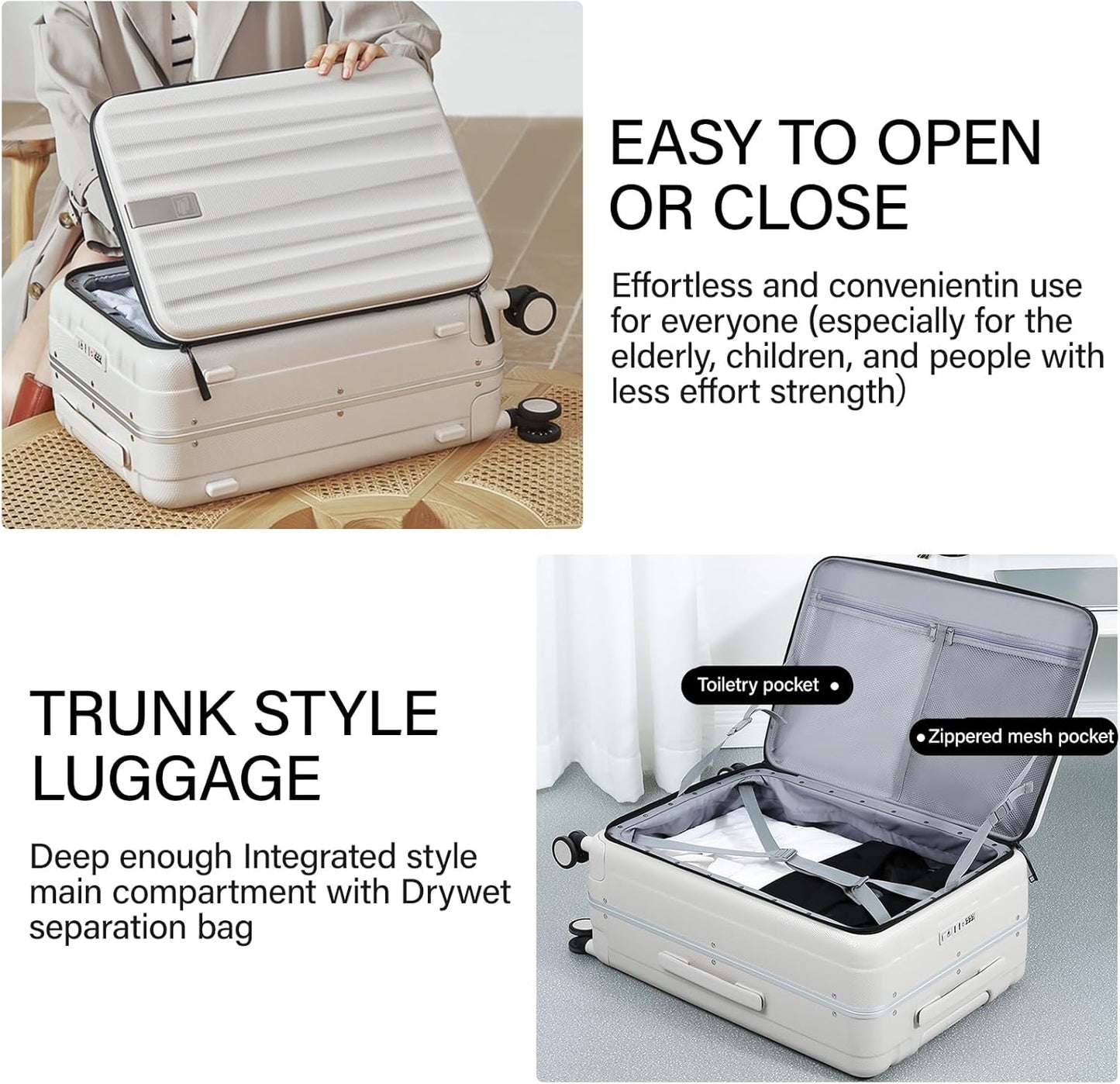 Hanke 24 Inch Checked Luggage PC Hard Case Luggage Top Opening Aluminum Frame Travel Luggage Suitcases with Wheels for Woman Men.(Ivory white)