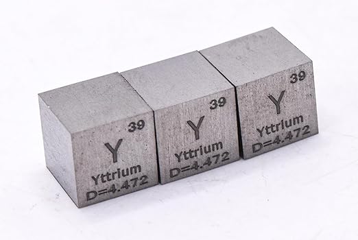 0.39" 10mm Yttrium Metal Cube Y up to 99.9% Pure Periodic Table Element Engraved Density Collection Science Education Display Block Cube + Acrylic Case Box - 1PC