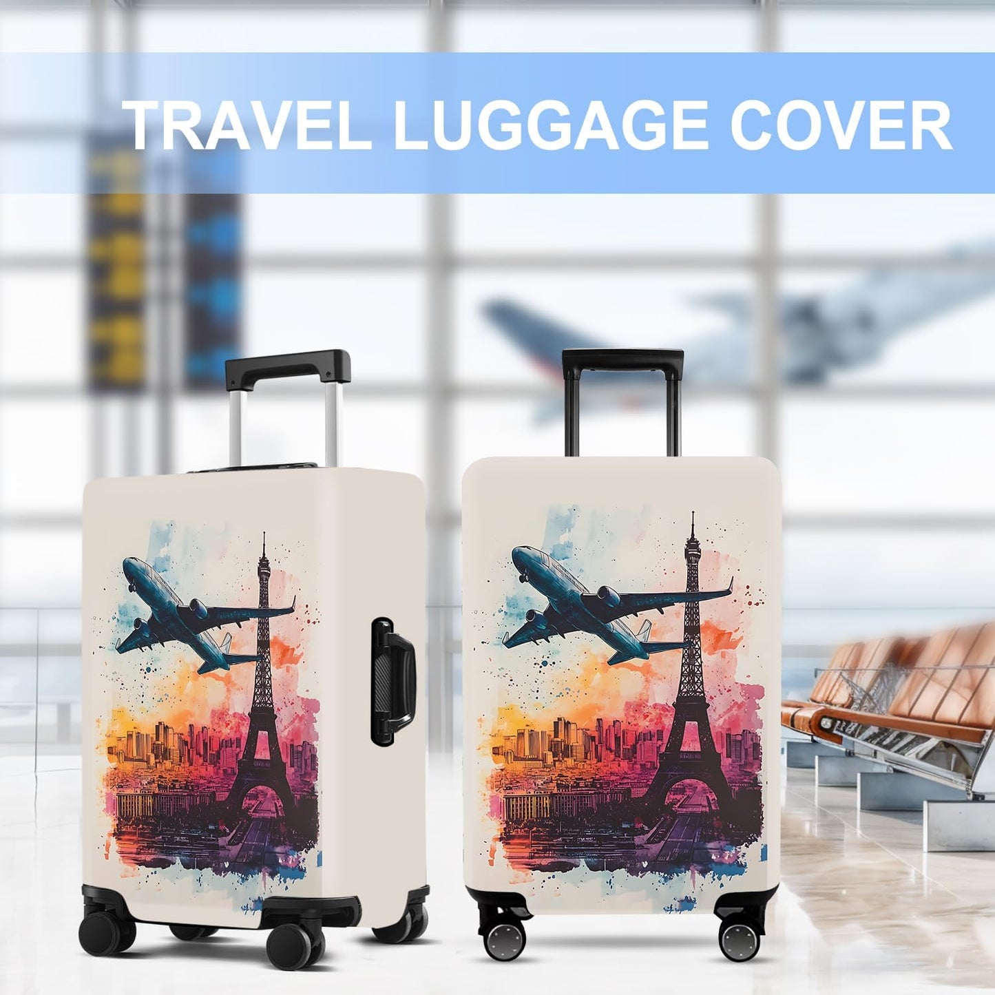Luggage Cover Washable Suitcase Protector Anti-scratch Suitcase cover Fits 20-34 Inch Luggage (Tower-2, M(24-26inch suitcase))