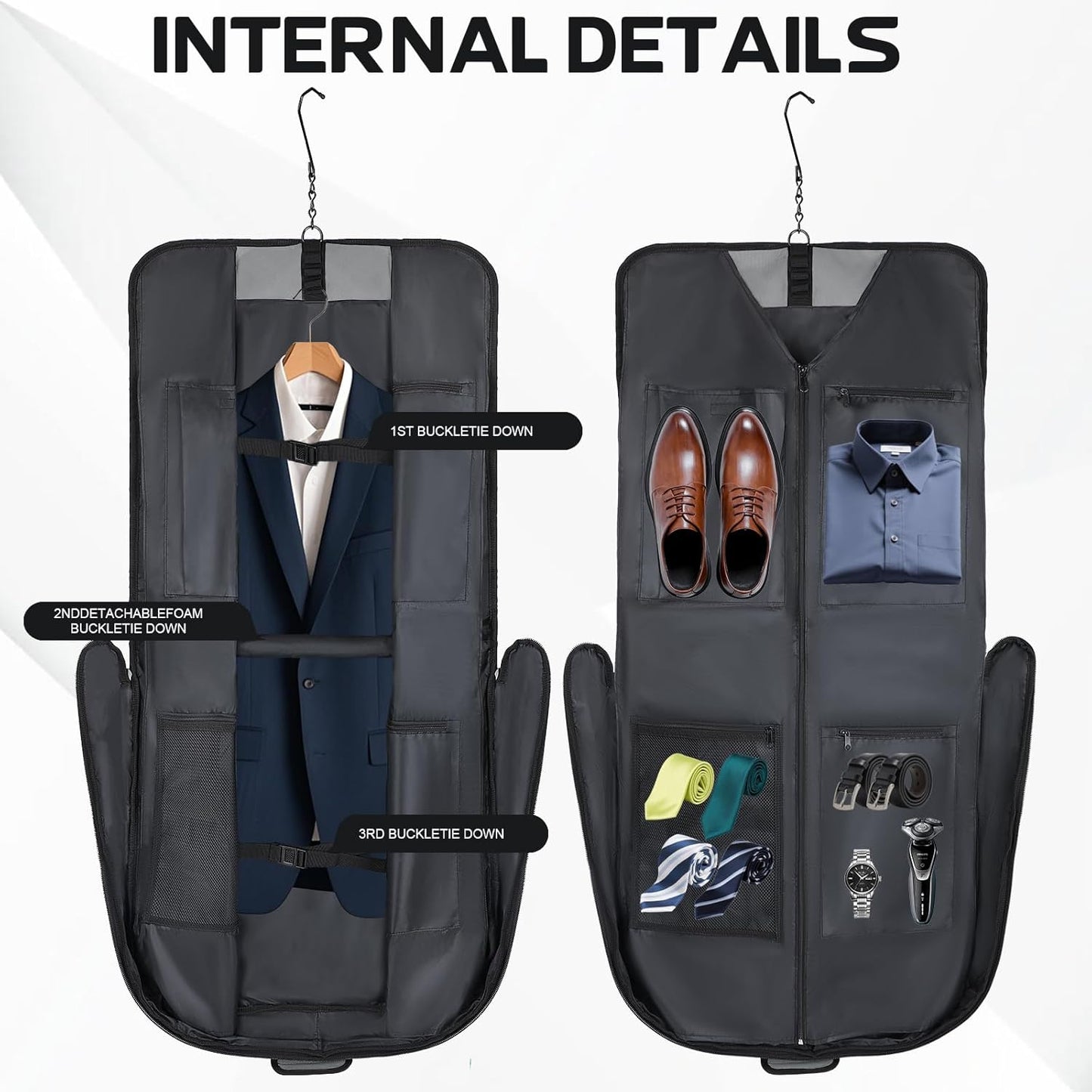 Garment Bags for travel,Hanging clothes Bag for Men Women,Suit Bags with Shoulder Strap,Wedding dress/shirt carry on luggage with fence hook,Wrinkle Free foldable duffle bag,Waterproof luux travel bag
