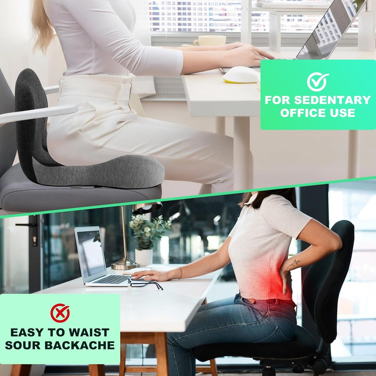Buttocks Cushion for Office Chair Memory Foam Seat Pad for Butt Support Tailbone Relief Ergonomic Chair Cushion for Home Car Travel or Work (Classic Black)