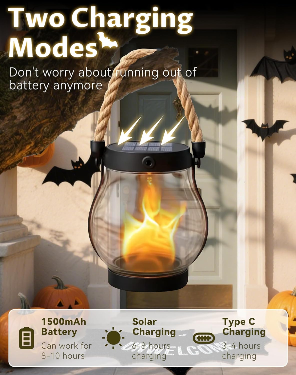 Kaliqo Solar Lantern Outdoor Lights - Official, Waterproof Kaliqo Solar Flame Lights Hangable with Dancing Flame, Hemp Rope Hanging Flame Lanterns,Dual Charging Modes, Smokeless (4pcs)