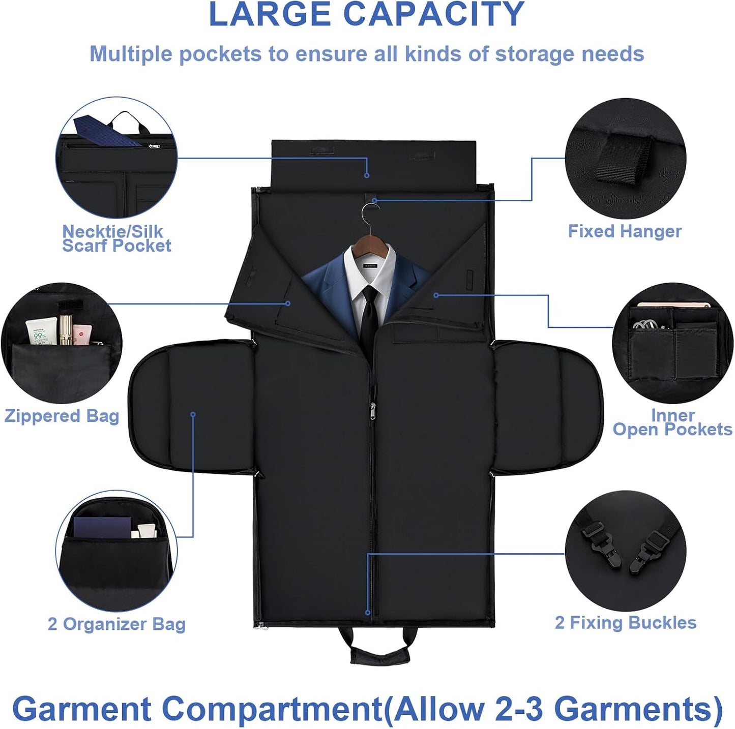 Garment Duffle Bag for Travel - Convertible Carry on Garments Duffel Bags Travel Bag for Women Men Large Weekender Bag with Shoes Compartment 3 in 1 Hanging Clothes Suit Dress Bag 3pcs Set