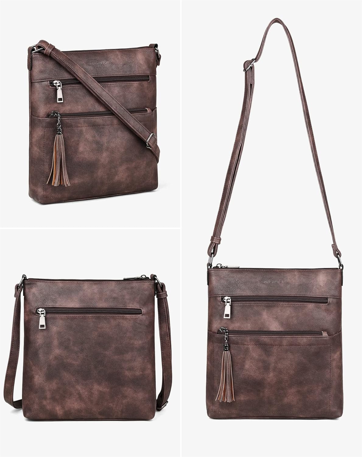 MASINTOR Crossbody Purses for Women, Multi Pocket Casual Crossbody Bag, Adjustable Strap Shoulder Bag with Tassel
