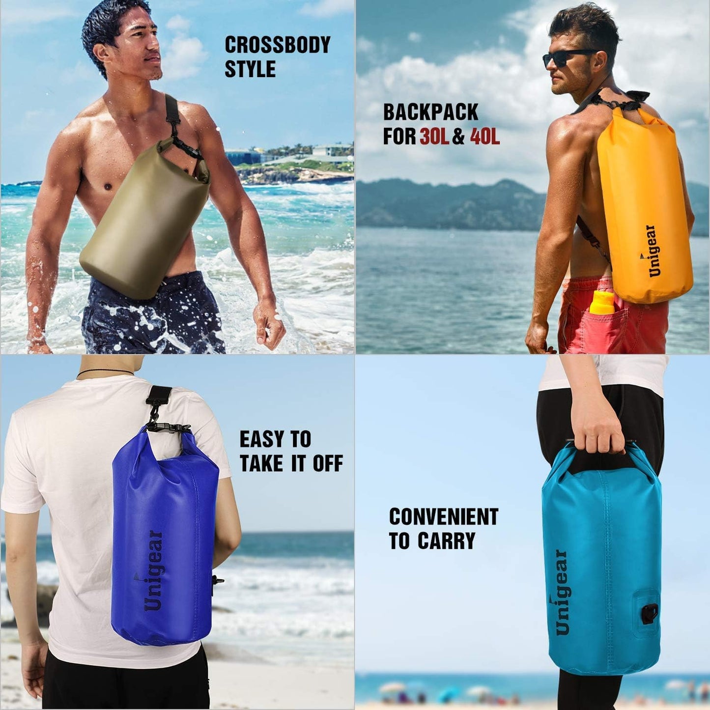 Unigear Dry Bag Waterproof, 2L/5L/10L/20L/30L/40L Floating and Lightweight Bags for Kayaking, Boating, Fishing, Swimming and Camping with Waterproof Phone Case