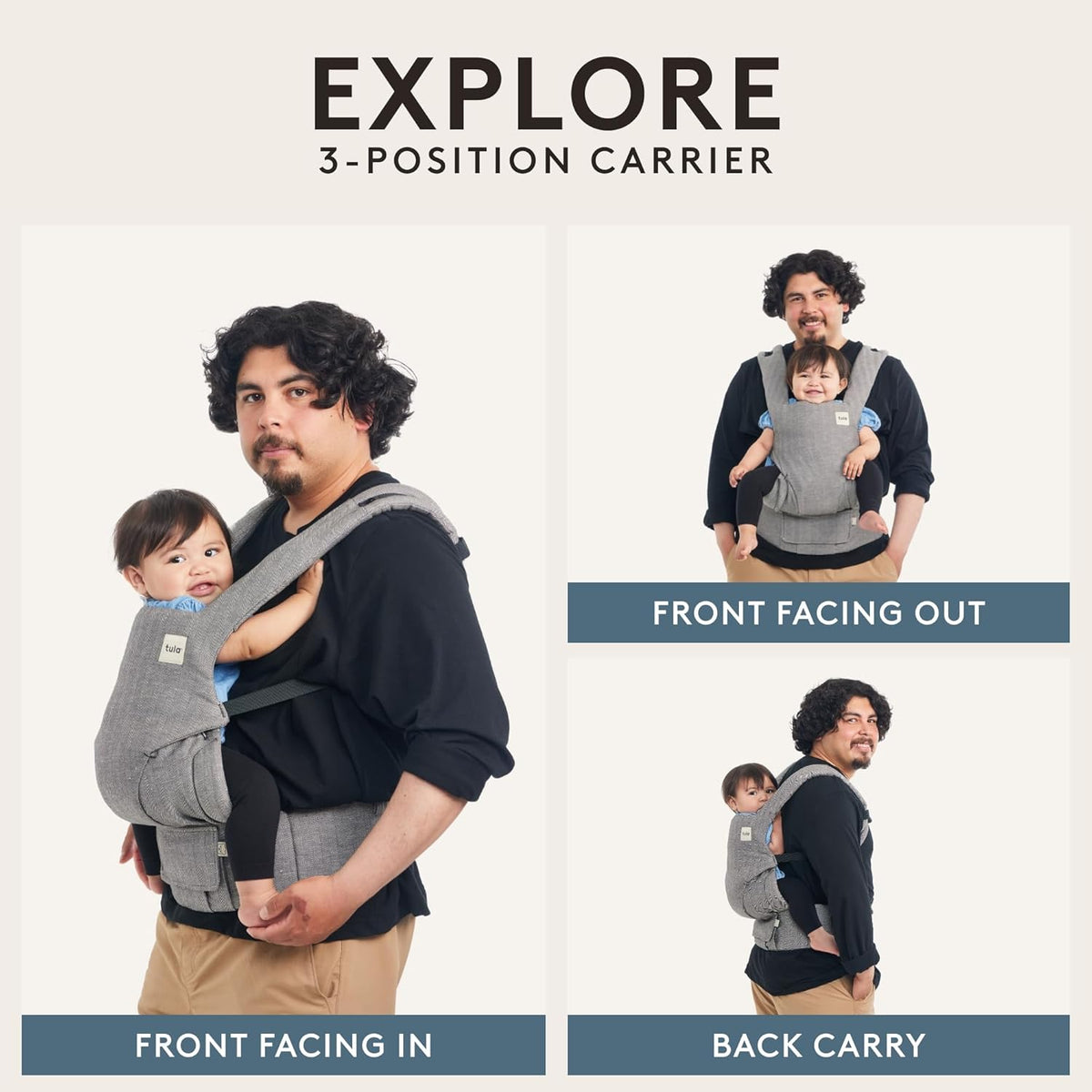 Baby Tula Explore Carriers - Breathable Baby Carrier Newborn to Toddler - Adjustable Toddler Carrier - Multiple Ergonomic Positions Front and Back - Ergonomic Fit for 7-45 lb - Mesh, Overcast