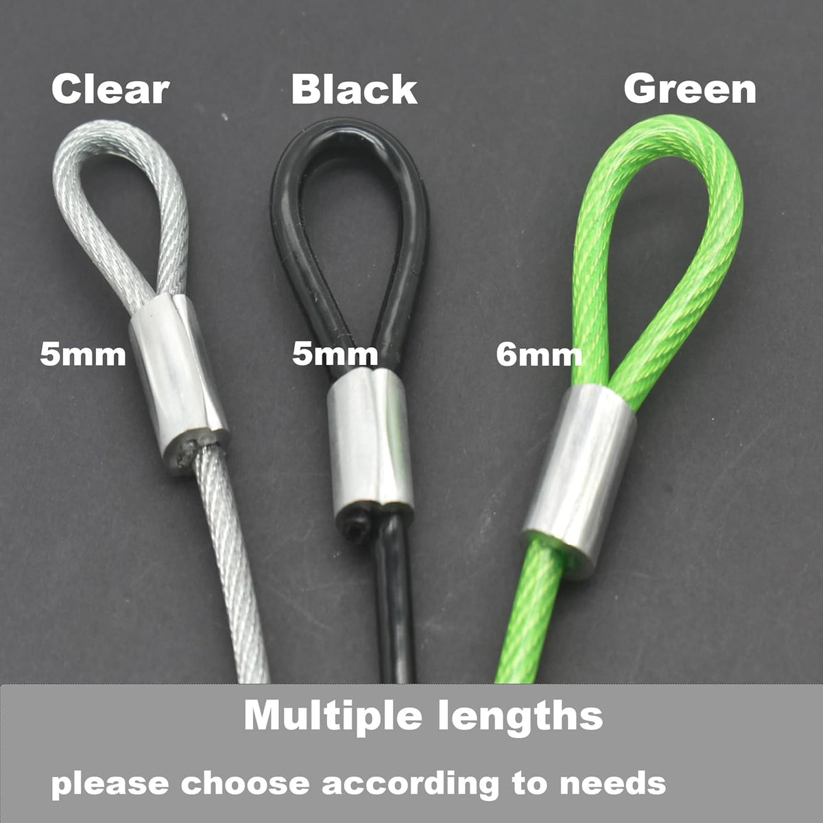 4 pcs 47 inch (120cm) 5mm Thickness Vinyl Cover Coated Galvanized Steel Wire Cable with Loops Security Lanyard Rope Tether Lock, Black