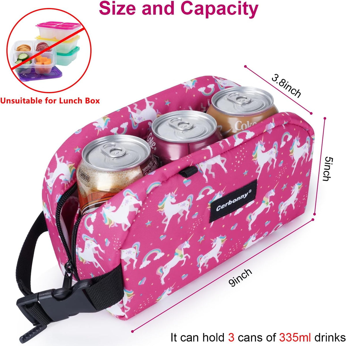 Cerbonny Small Cooler Bags: Freezable, Insulated Lunch Bags for Work/School Travel - fits Yogurt | 3+(Unicorn)