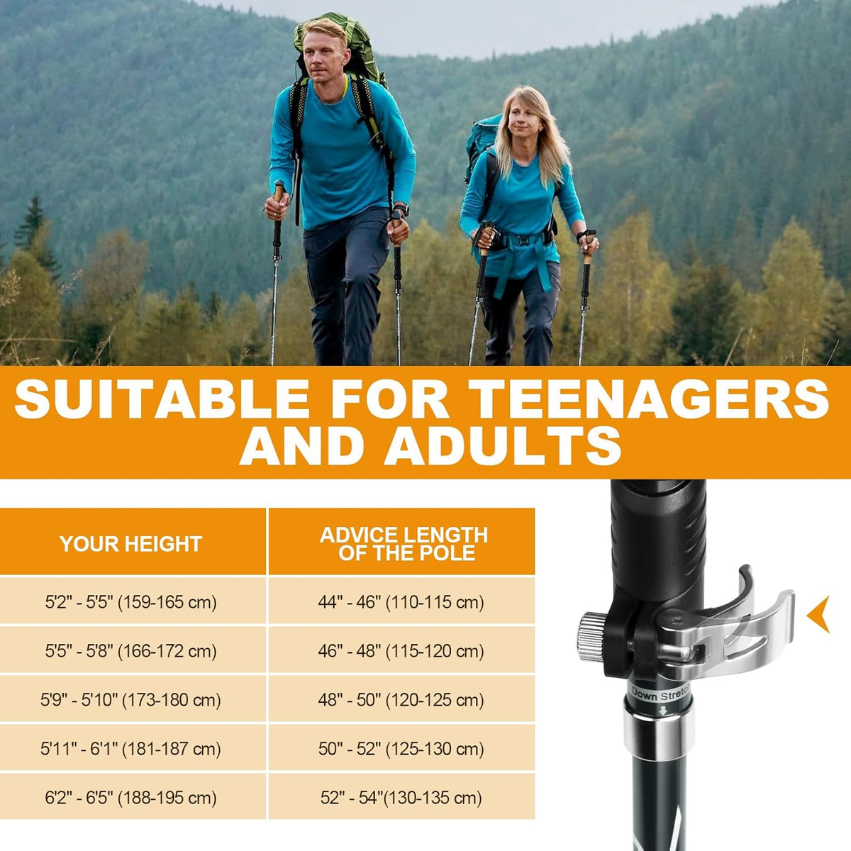COVACURE Cork Handle Trekking Poles - Collapsible Hiking Sticks with Anti-Shock Tips, Lightweight & Foldable Walking Sticks for Snow Trails & Mountain Climbs, Durable Trekking Gear for Men and Women