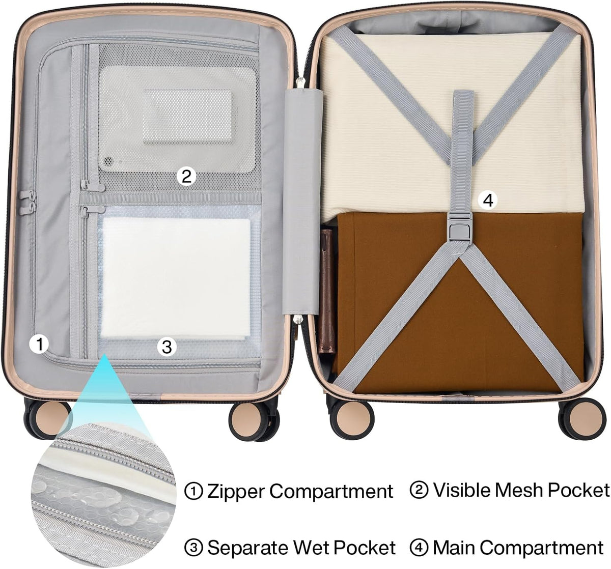 Hanke Hard Shell Luggage Sets 3 Pieces, Carry On and Checked Luggage Sets with Spinner Wheels, Durable PC Hardside Rolling Suitcase for Travel (20/24/28 Inch, Cuba Sand)
