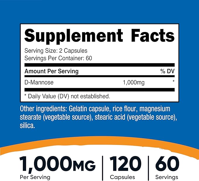 Nutricost D-Mannose 1000mg Per Serving, 120 Capsules - 500mg Per Capsule, Urinary Tract Health, Non-GMO and Gluten Free