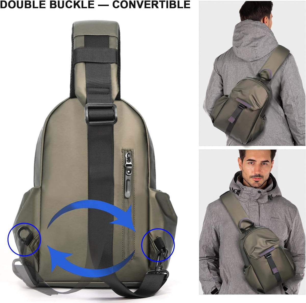 Crossbody Messenger Bag for Women Men Travel Backpack Convertibale Sling Bag Travel Hiking Daypack，Water-Resistant (champagne, small)