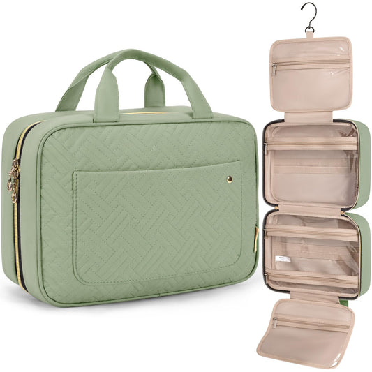 BAGSMART Toiletry Bag Travel Bag with Hanging Hook, Water-resistant Makeup Cosmetic Bag Travel Organizer for Accessories, Shampoo, Full-size Container, Toiletries (Green, Large)
