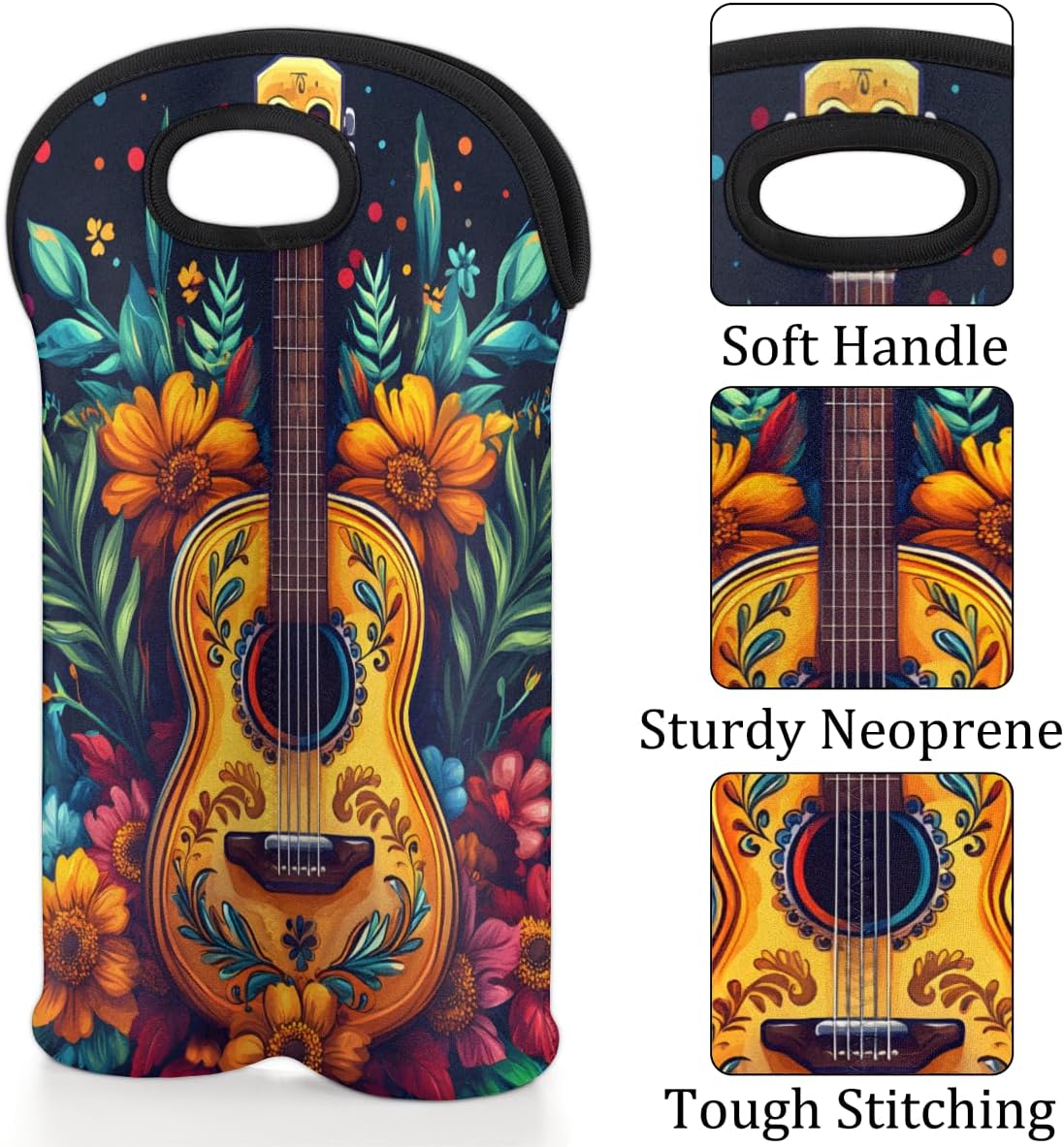 Neoprene Wine Tote, Bottle Carrier Gag Insulating Neoprene Thicker, Insulated Wine Bag for Travel Holds Two Bottles, Bottle Carrier Bags Protect the Bottles, Guitar