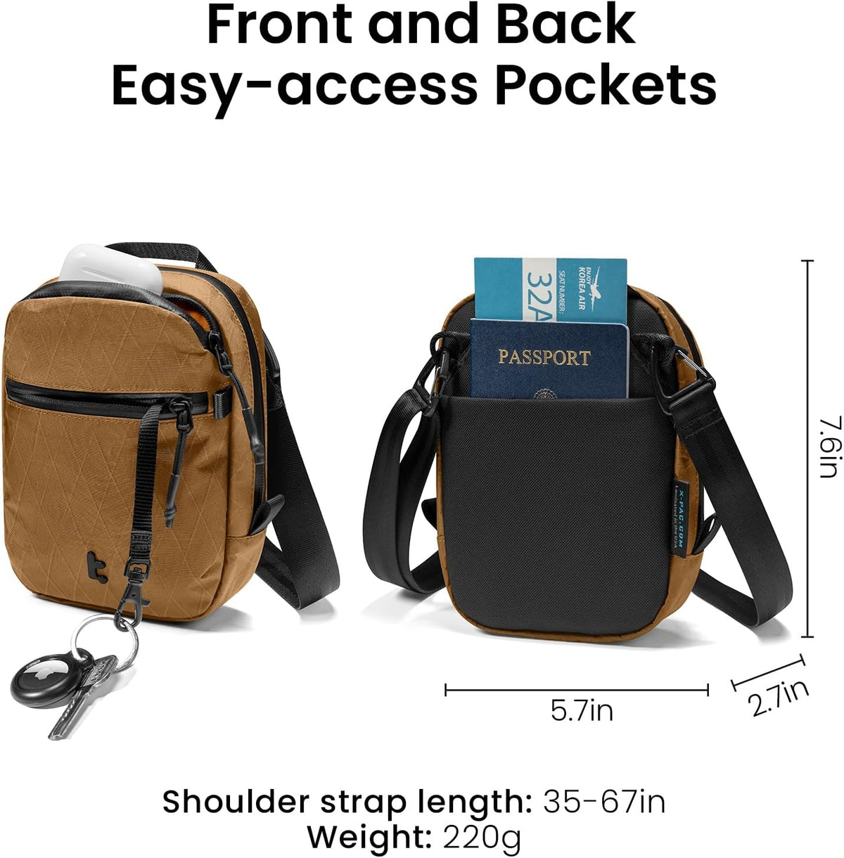 tomtoc Aviator-T37 X-Pac Travel Crossbody RFID Blocking Bag, Holds 4-6 Passports with Anti-theft Lockable Zippers, Multiple Pockets for Cards & Documents – Organizer for Daily Use