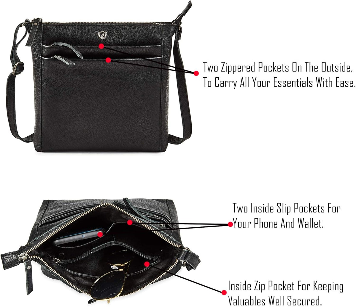 Small Soft Genuine Leather Crossbody Purse Women’s Sling Crossover Shoulder Travel Handbag with Triple Zipper