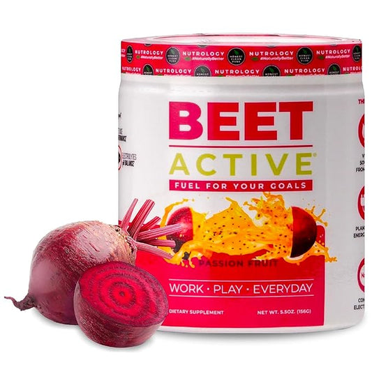 Nutrology Beet Active, Natural Pre-Workout Powder, Supports Energy, Endurance & Nitric Oxide Flow with Beet Powder, Yerba Mate & Electrolytes, Vegan Pre Workout, Passion Fruit Flavor, 30 Servings