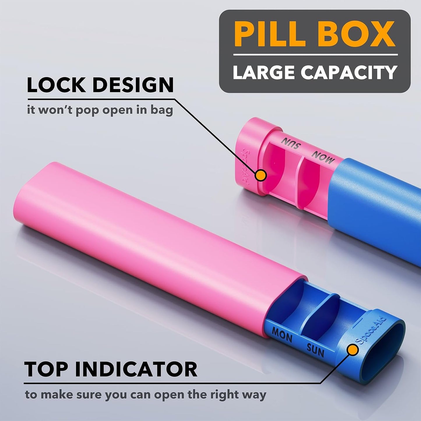 SpaceAid 2 Pack Pill Organizer Box 7 Day, Weekly Travel Pill Case Holder, 2 Times a Day AM PM Daily Pocket Pharmacy Dispenser Container for Pills, Vitamins and Medicine (Blue, Pink)