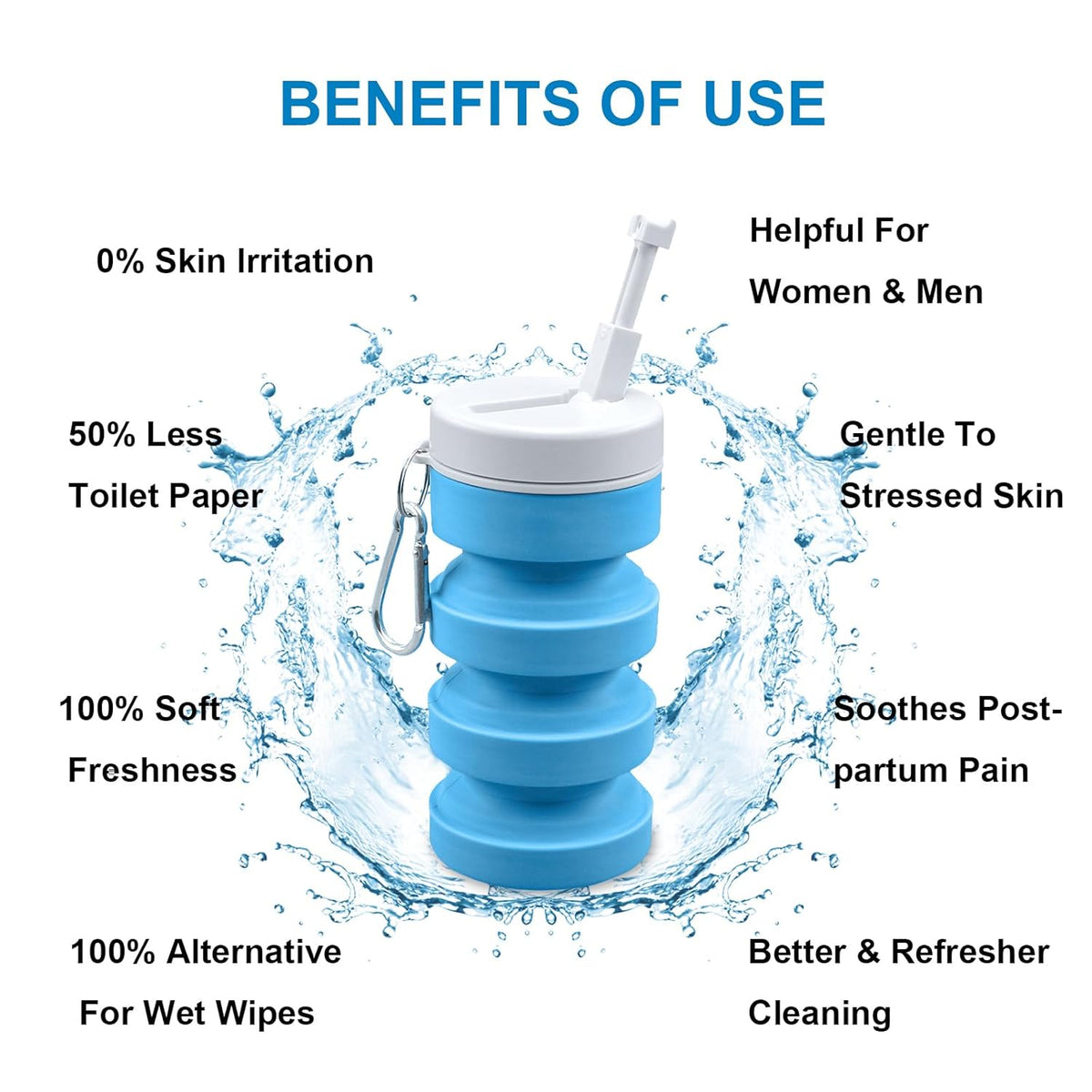 Collapsible Handheld Bidet Portable With Retractable and Angle-Adjustable Nozzle,Hook,300ML,Silicone Peri Bottle For Personal Hygiene Cleaning,Outdoors Camping & Travel,Bidet Sprayer for Women Men 1Pc