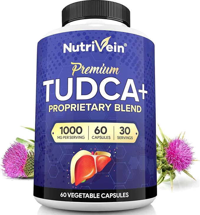 Nutrivein Premium TUDCA+ Liver Support Supplement 1000mg - 30 Day Supply (60 Caps): TUDCA Supplement Bile Salts for Liver Wellness