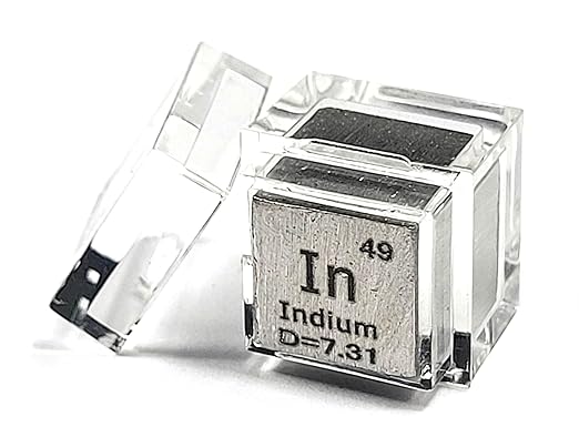 0.39" 10mm Soft Indium Metal Cube in up to 99.9% Pure Periodic Table Element Engraved Density Collection Science Education Display Block Cube + Acrylic Case Box - 1PC