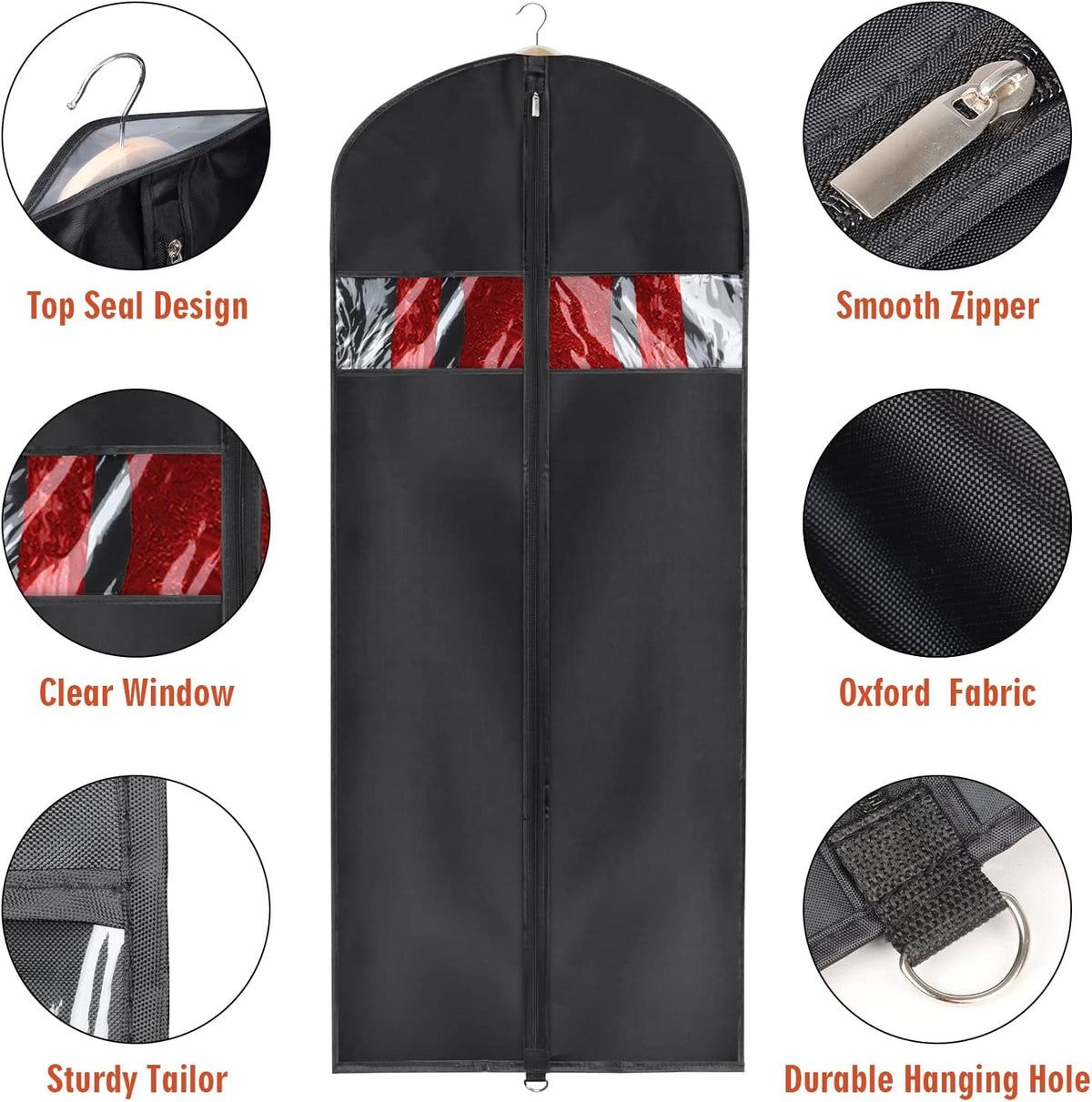 Univivi Garment Bag 60inch Lightweight Suit Bags for Closet Storage, Hanging Clothes Cover 3 Pack with Zipper and Eye-Hole Carry Handles for Folding for Tuxedos Coats Dresses, Black