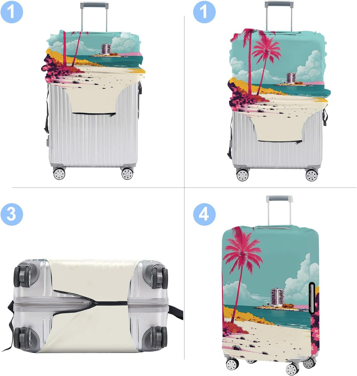 Luggage Cover Washable Suitcase Protector Anti-Scratch,Stretchable Fit for 20-34Inch Luggage Durable Travel Bag Cover with Zipper Closure (Beach, M(fits 24-26Inch suitcase))