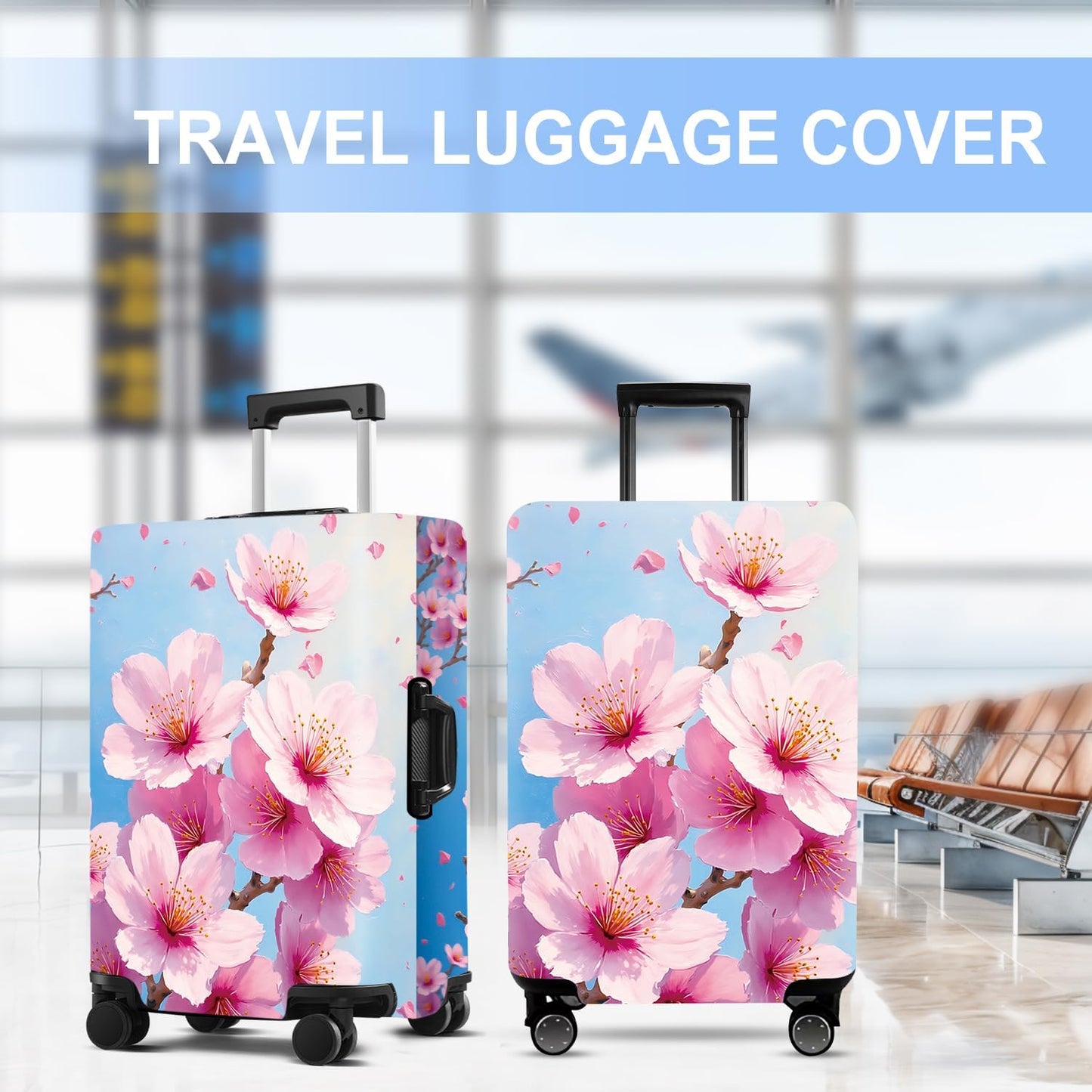 Luggage Cover Washable Suitcase Protector Anti-Scratch,Stretchable Fit for 20-34Inch Luggage Durable Travel Bag Cover with Zipper Closure (Peach blossom, L(fits 28-30Inch suitcase))