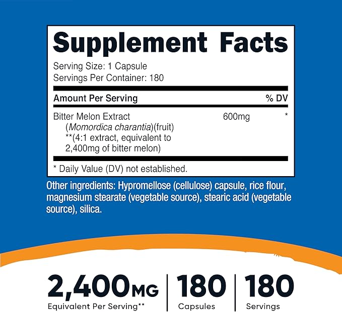 Nutricost Bitter Melon 600mg (2,400mg Equivalent), 180 Capsules - Gluten Free, Non-GMO