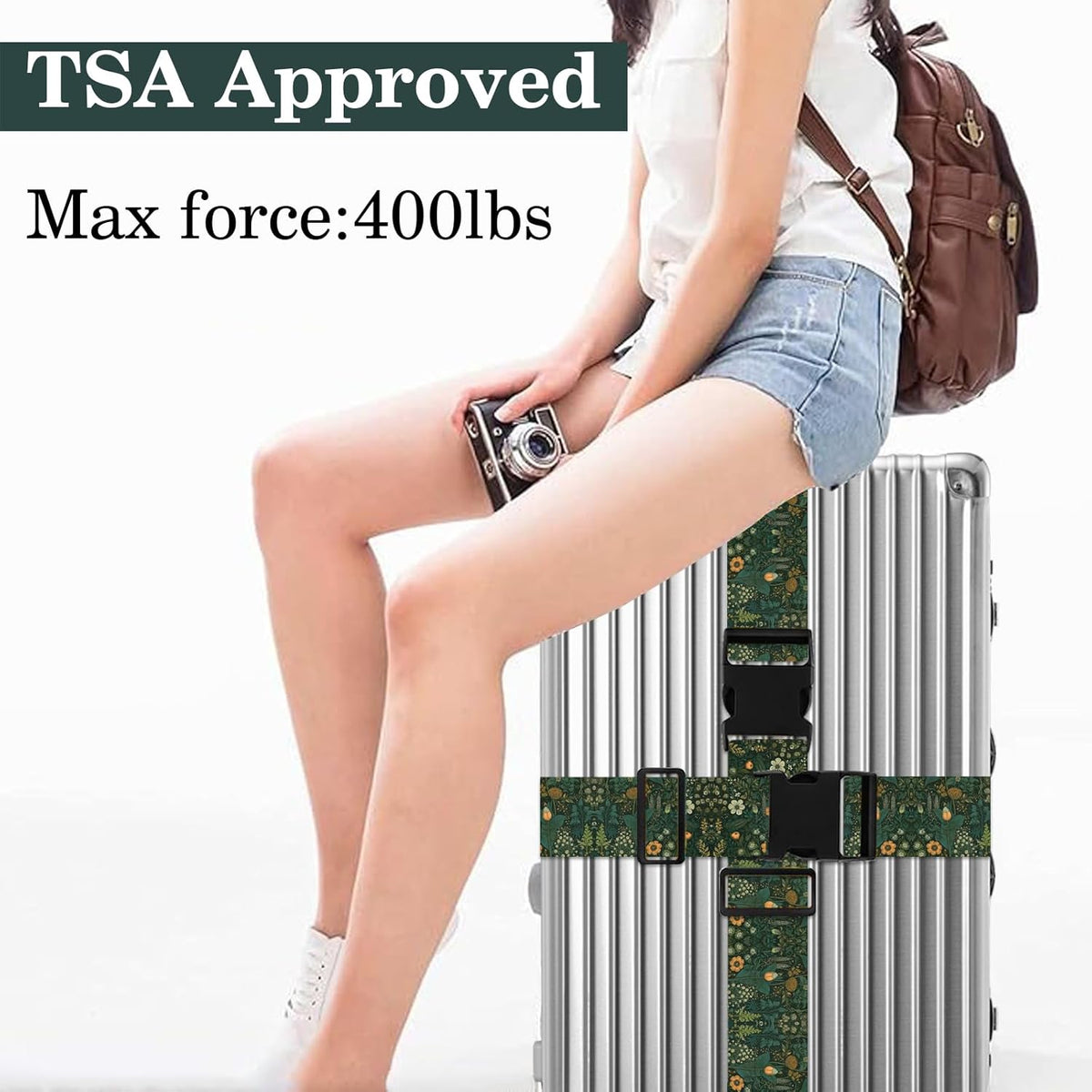 Luggage Straps for Suitcases TSA Approved, Luggage Identifiers for Suitcase, Adjustable Suitcase Strap for Baggage Security with Cute Patten, Travel Necessary Accessories (Sage Green)