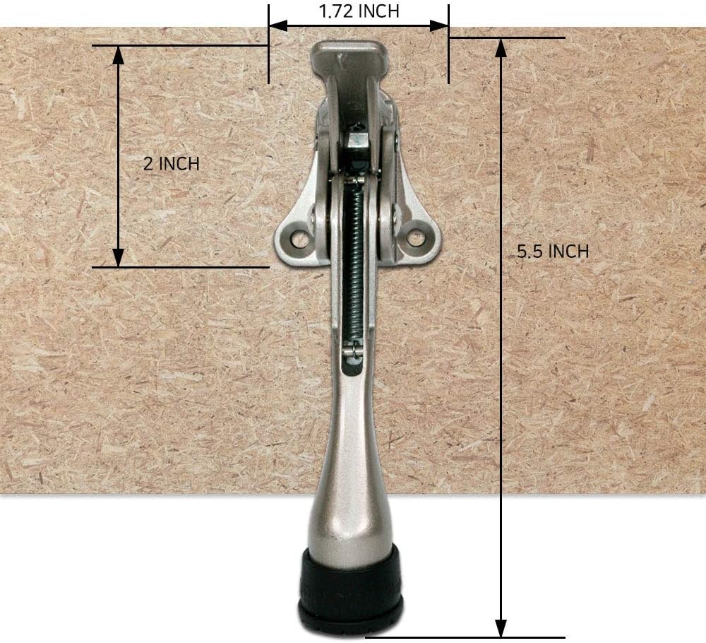 One Touch Kickdown Door Stopper, Door Holder, Heavy Duty Door Stops, Bottom of Door, Height-Adjustable Rubber Tips by HASHI (Satin Nickel 4 inch x 1pack)