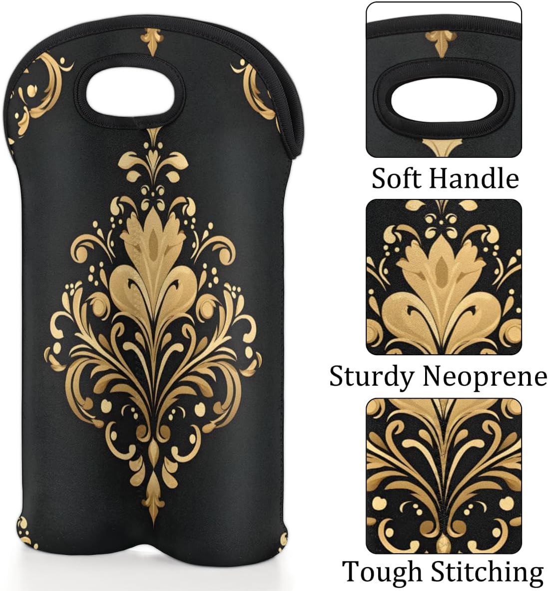 Neoprene Wine Tote, Bottle Carrier Gag Insulating Neoprene Thicker, Insulated Wine Bag for Travel Holds Two Bottles, Bottle Carrier Bags Protect the Bottles, Black Totem