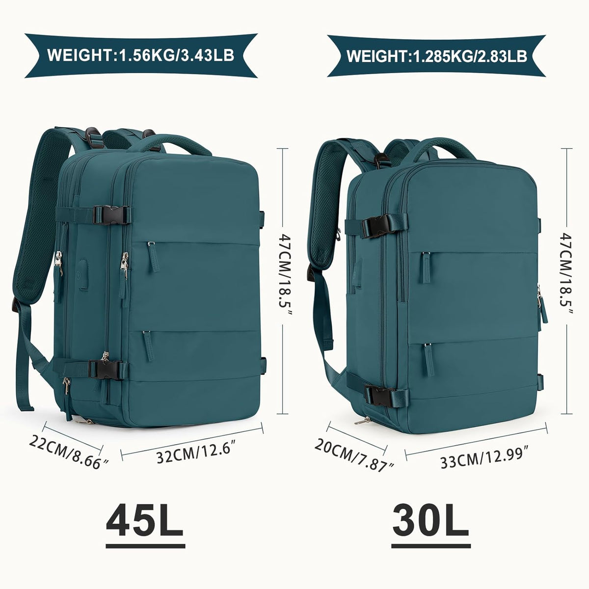 coowoz Large Travel Backpack For Women Men, Carry On Backpack,Hiking Backpack Waterproof Outdoor Sports Rucksack Casual Daypack Expandable Heavy Duty Extra large Backpack Peacock Blue