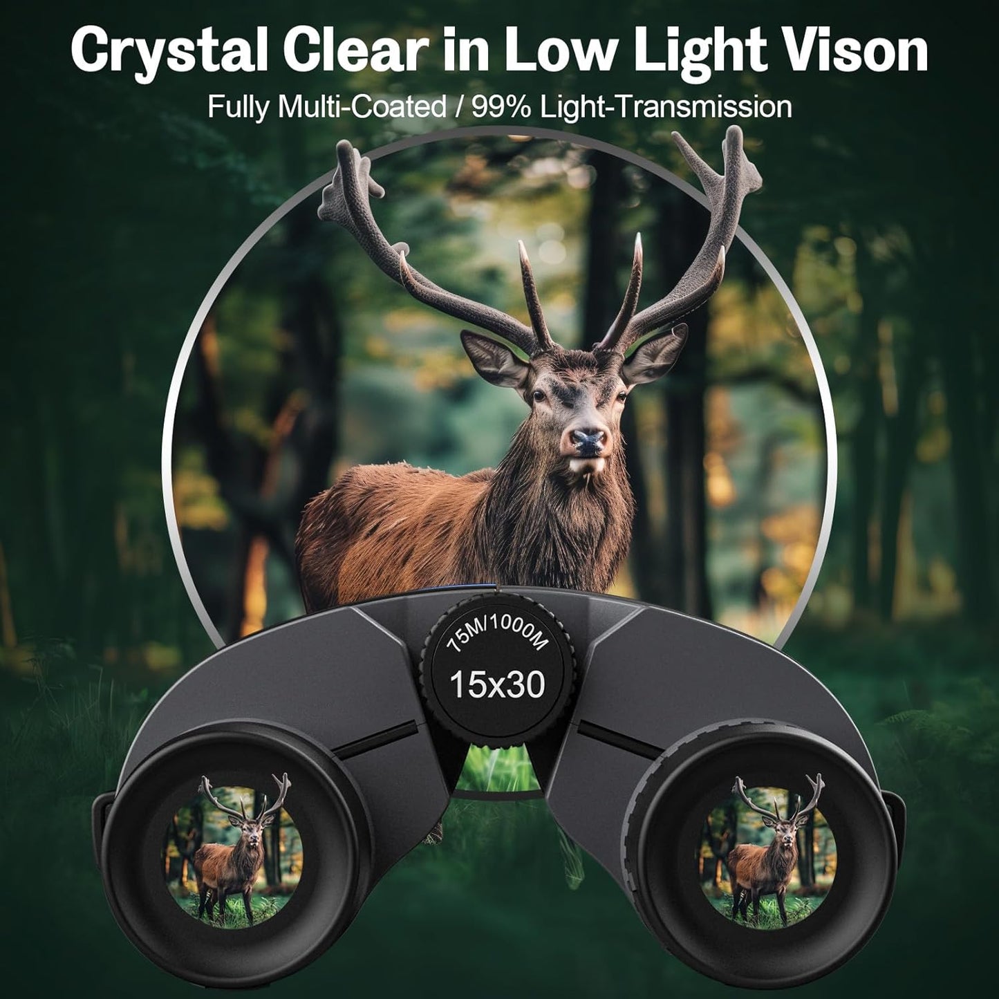15x30 Compact Binoculars for Adults and Kids - Occer Large View High Powered Binoculars for Bird Watching - Lightweight Easy Focus Binocular with Low Light Vision for Outdoor Hunting Travel - Black