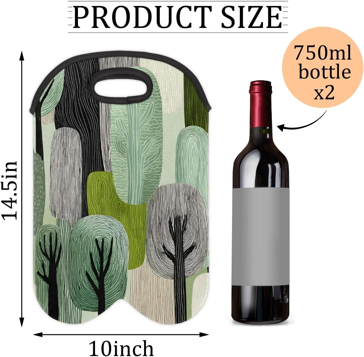 Neoprene Wine Tote, Bottle Carrier Gag Insulating Neoprene Thicker, Insulated Wine Bag for Travel Holds Two Bottles, Bottle Carrier Bags Protect the Bottles, Line Tree