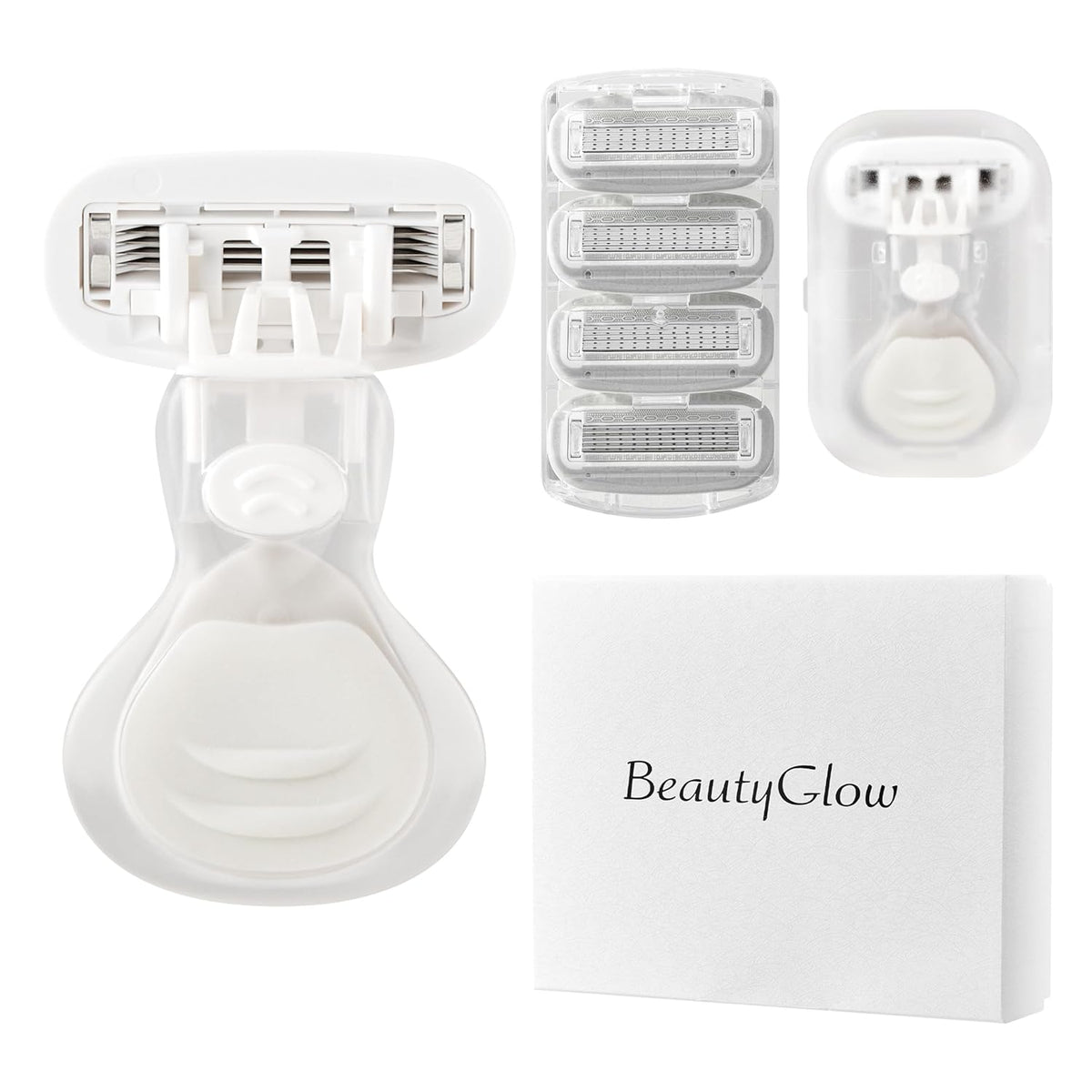 Mini Razors for Women, Extra Smooth On The Go Razor with 1 Travel Case + 1 Handle + 5 Blade Refills + 1 Gift Box, 5 Blades Portable Body Razor for Shaving and Hair Removal (White)