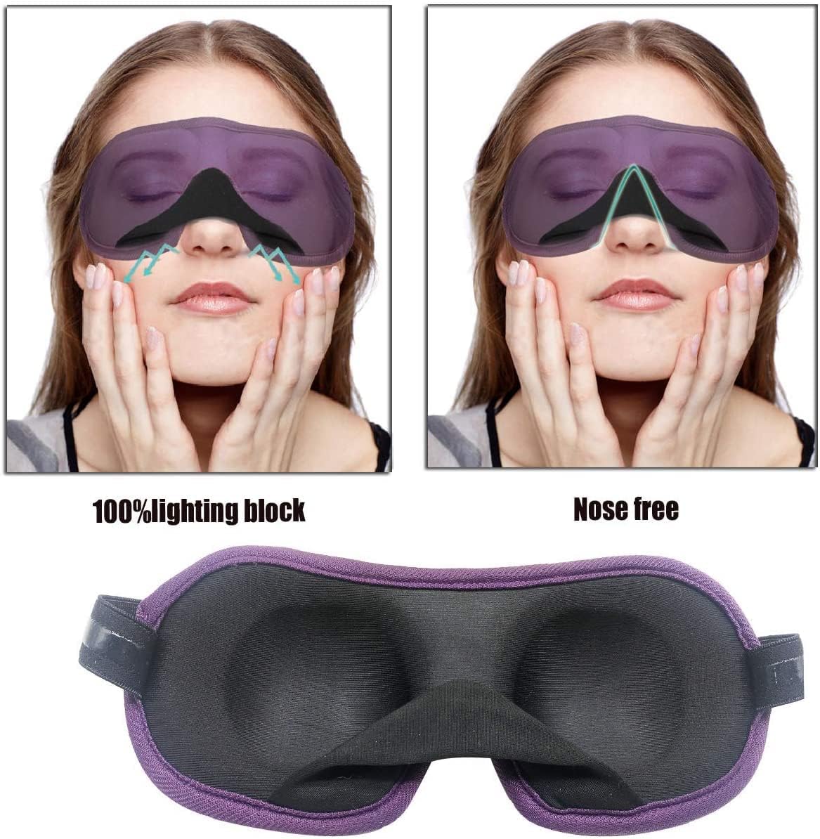 3D Eye mask for Sleeping,Machine Washable, Sleep Mask for Women, Blinder Blindfold Airplane (Black+Black)