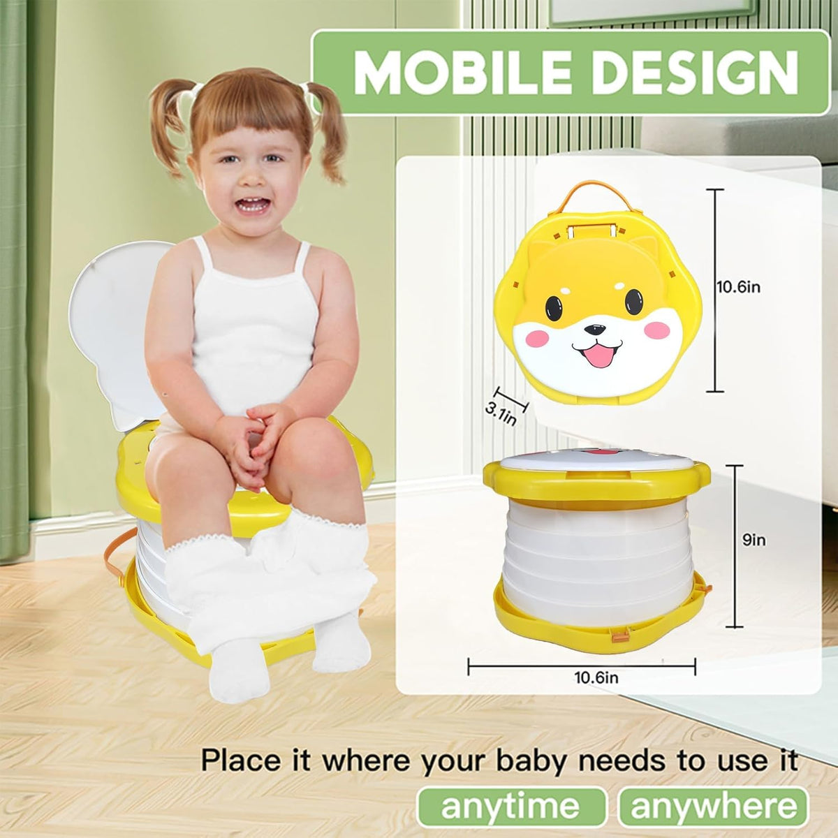 SunnySmile Toddler Travel Potty,Kids Portable Potty,Applicable to Travel,Camping, Outdoor, Indoor,with 45 Potty Bags,Cartoon Design, Children Will Like it More