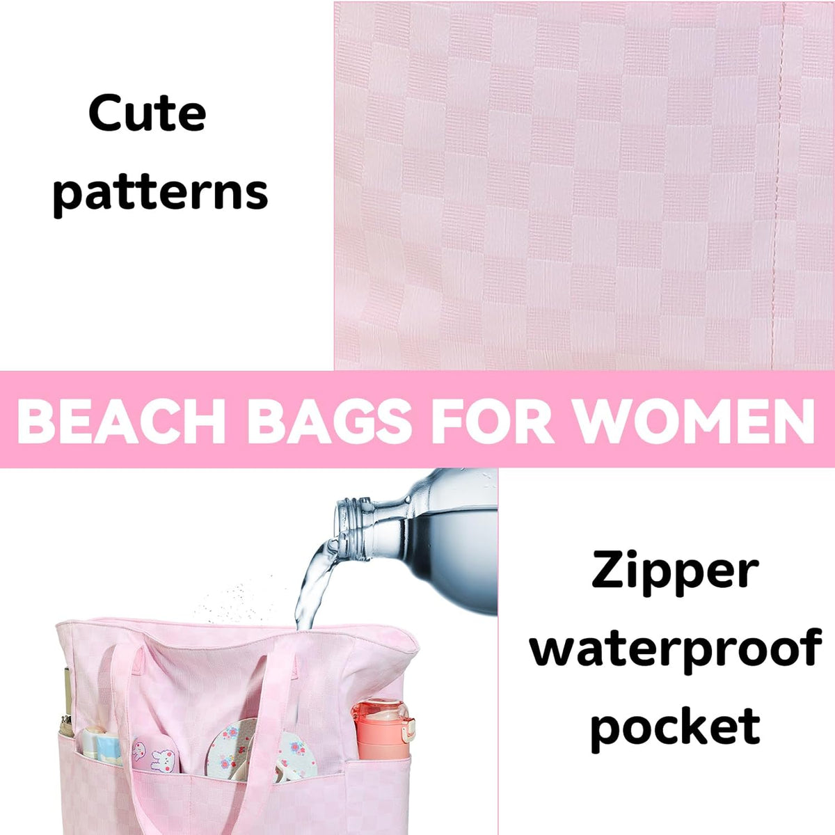 LEDAOU Beach Bag Waterproof Sandproof Women Tote Bag Pool Bag with Zipper for Gym Grocery Travel with Wet Pocket