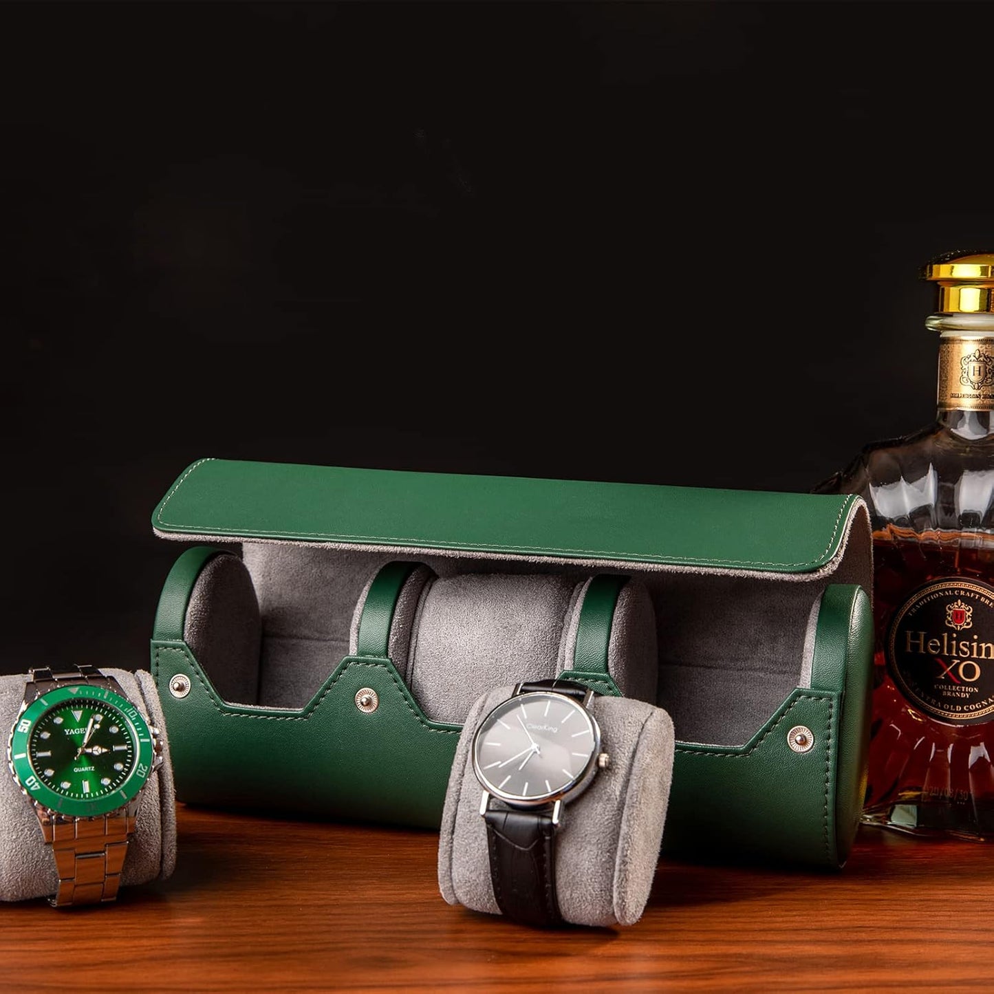 MR.OKAY 3 Watch Travel Case- Classic Leather Watch Case With Perfect Texture.Portable Watch Roll Or Organizer For Storage And Display. Luxury Gifts For Men, All Handmade by Artisans.